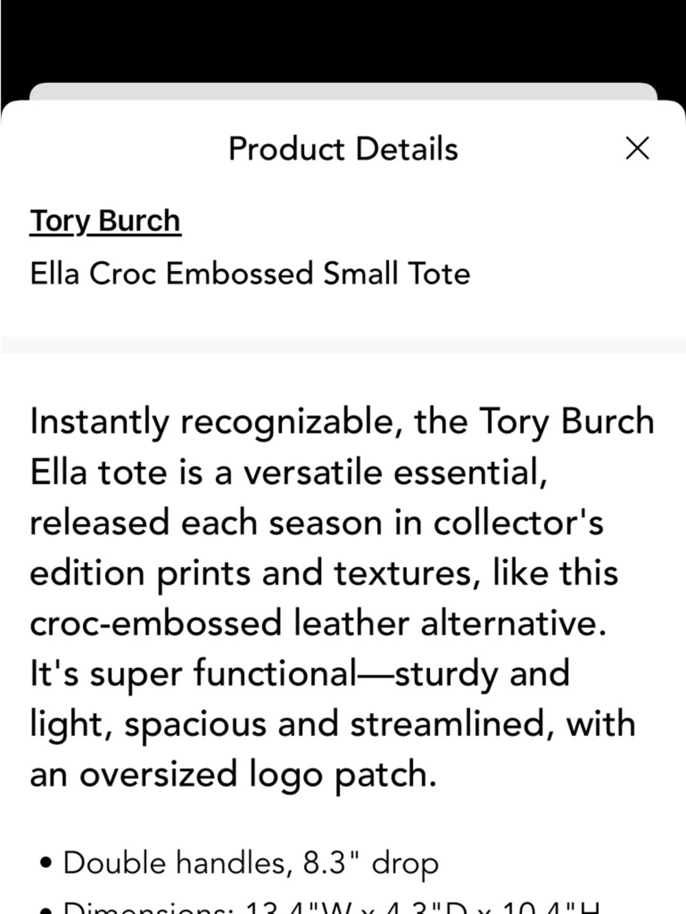 NWOT TORY BURCH ELLA croc embossed small tote. - Picture 11 of 16